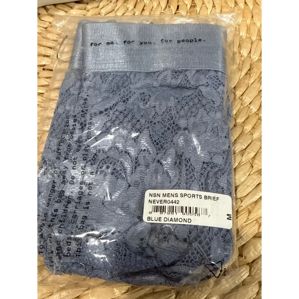 Cosabella Never Say Never Sports Brief Blue Diamond Lace Men's Size M NWT‎